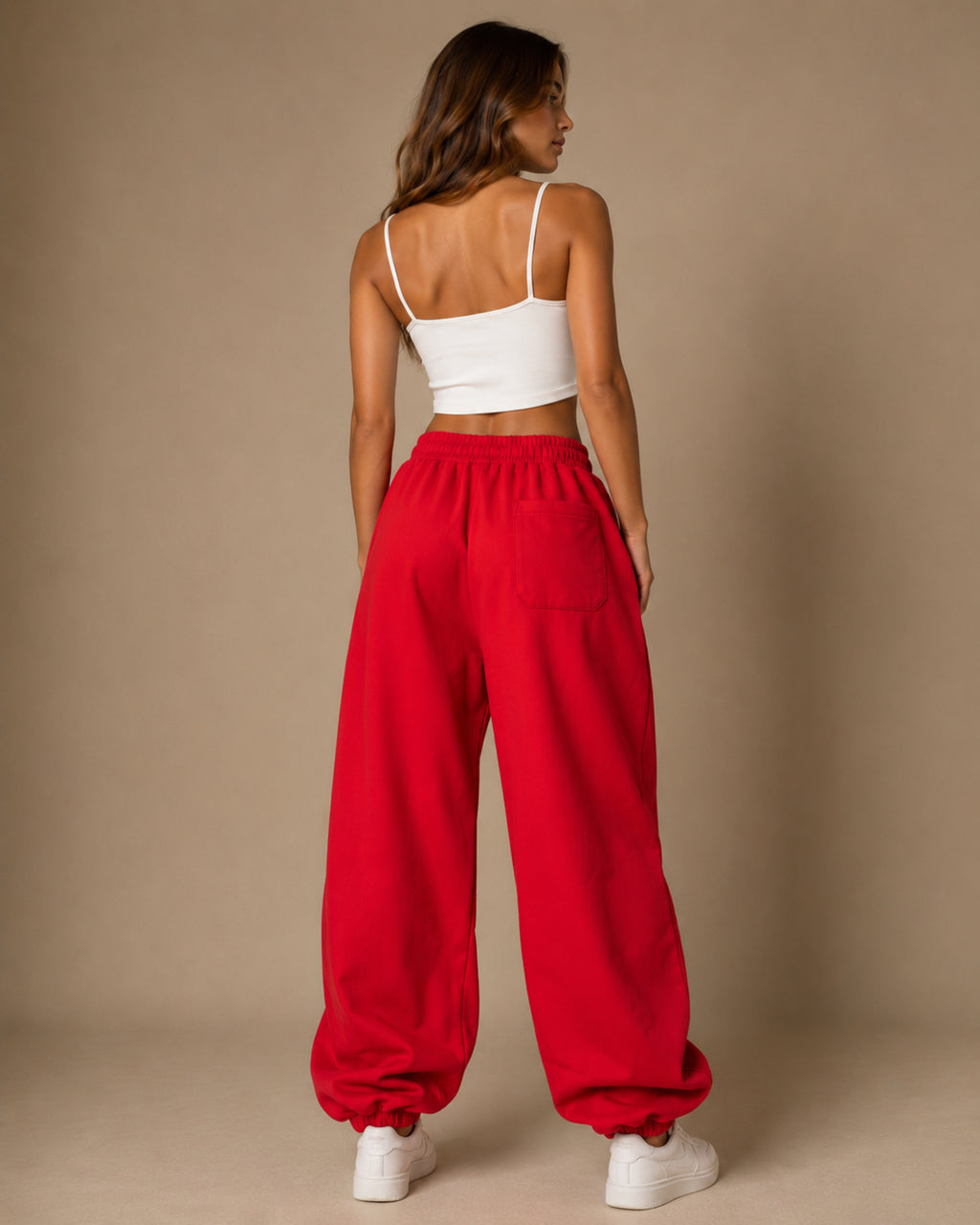 Button Joggers Red