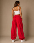 Button Joggers Red