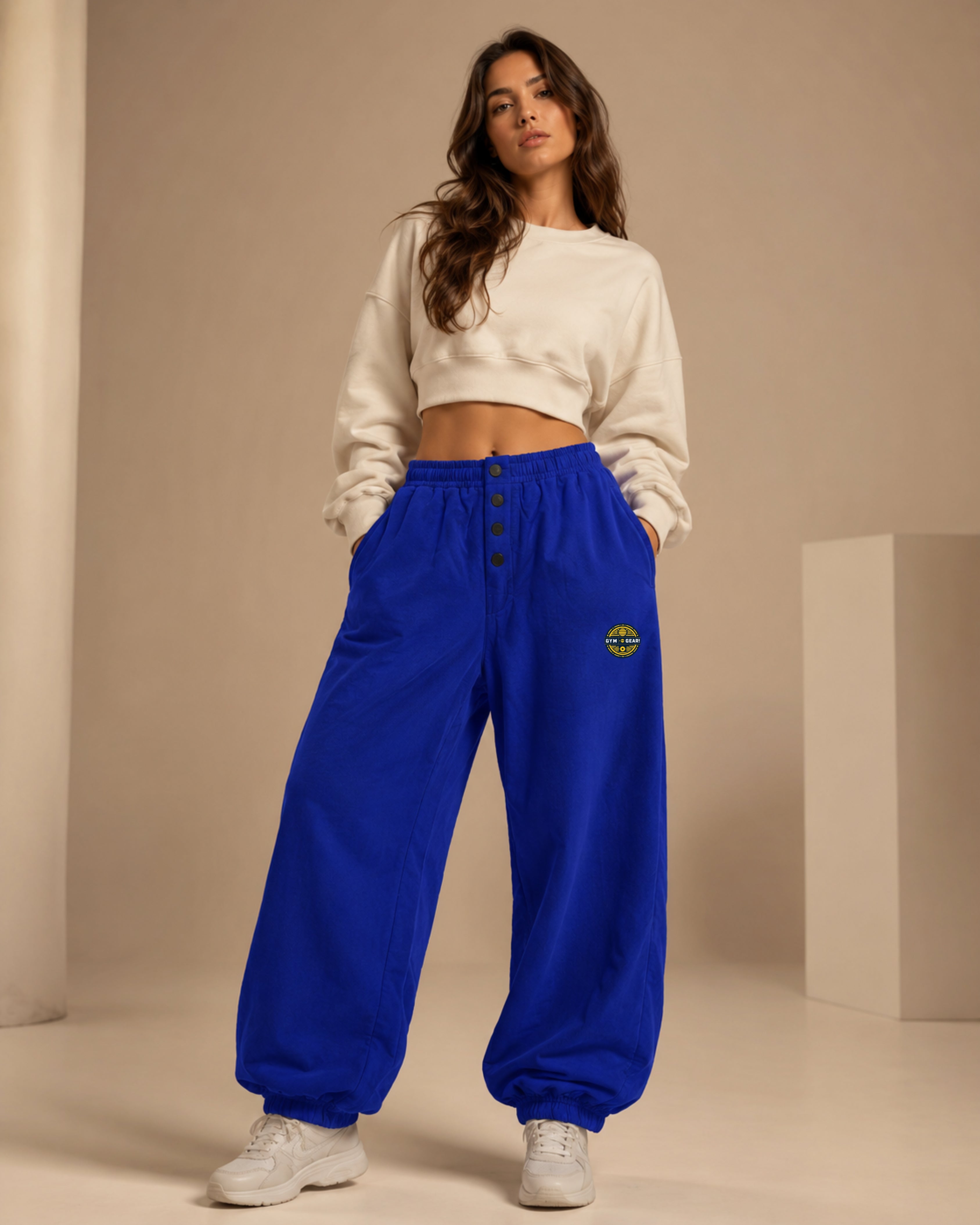 Button Joggers Blue