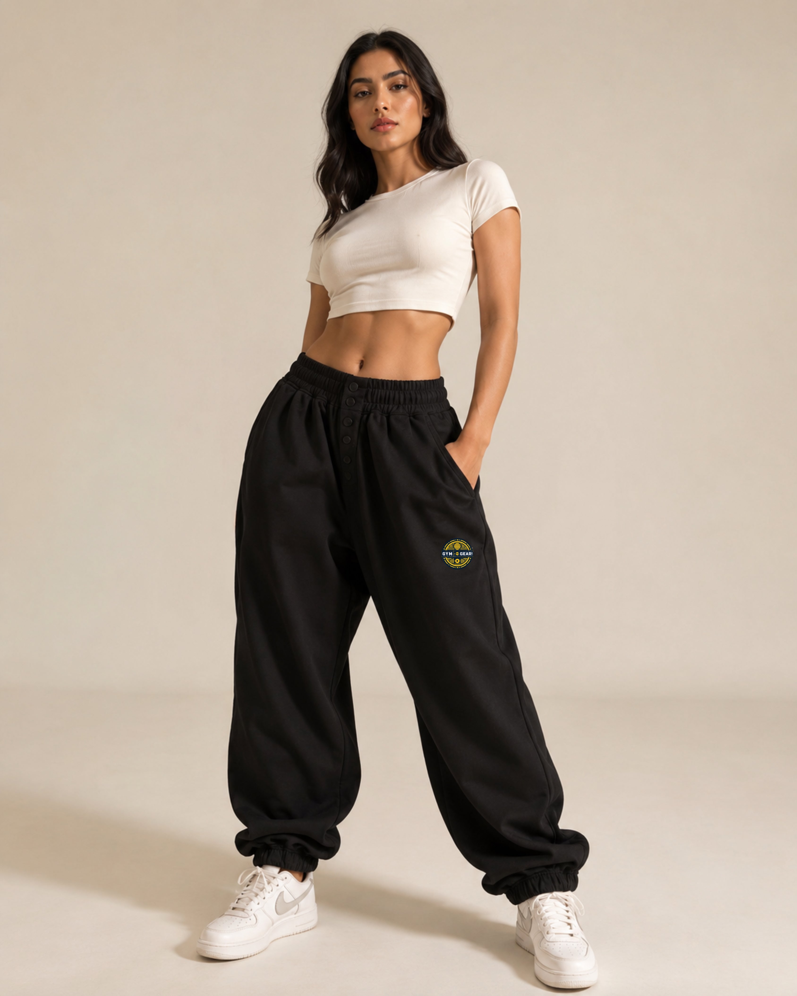 Button Joggers Black